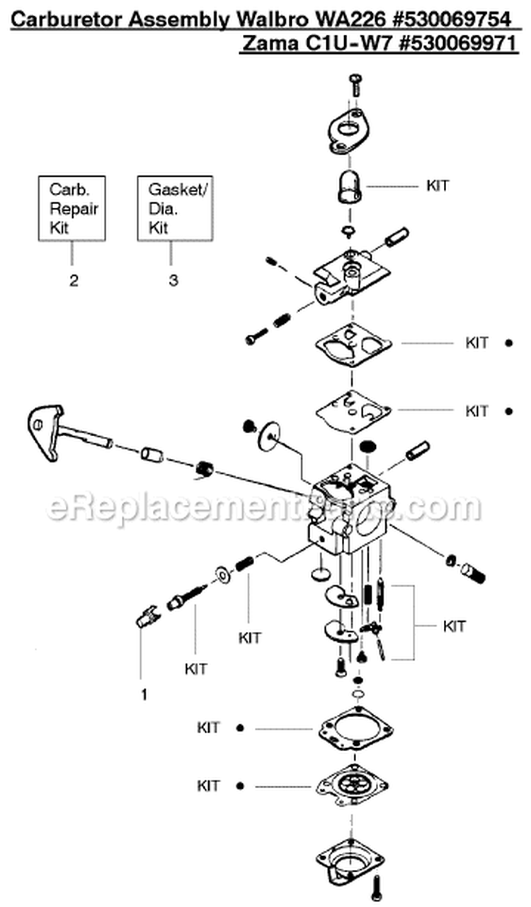 Page A Diagram and Parts List for XT600 Type 1 Weed Eater Trimmer